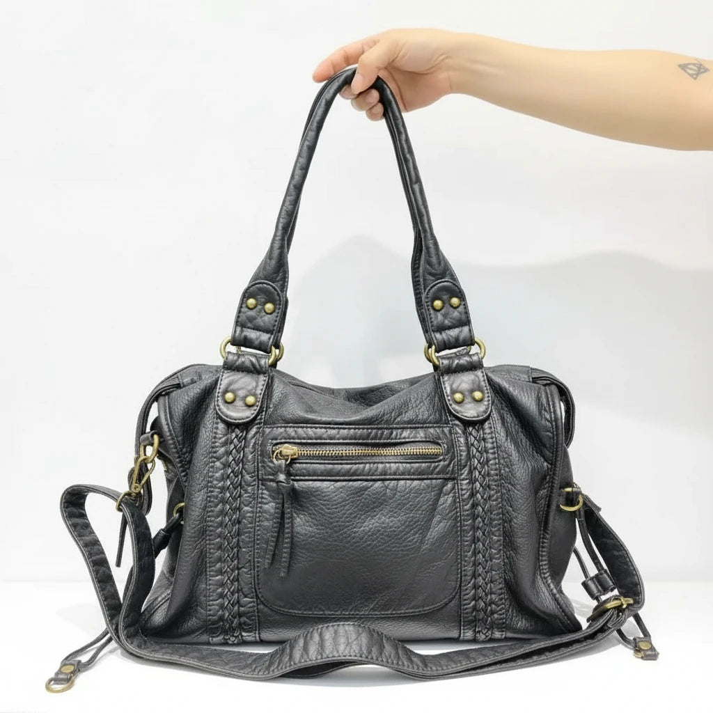 Y2K Spicy Girl One Shoulder Crossbody Bag Vintage Washed Leather Soft Leather Motorcycle Bag Large Capacity Bag